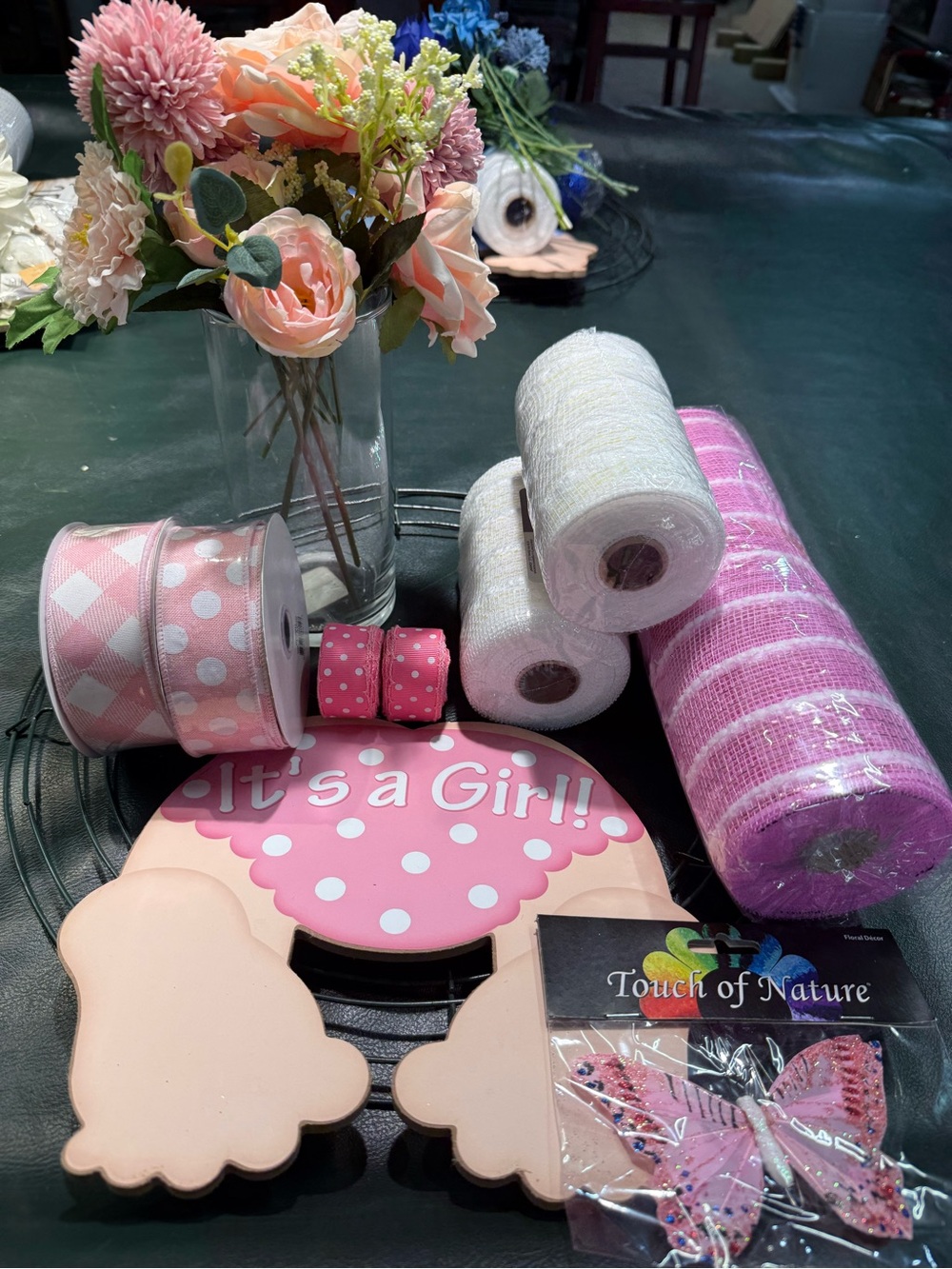 Mesh Wreath Pink "It's a Girl" Baby Shower Ribbon & Decor Set